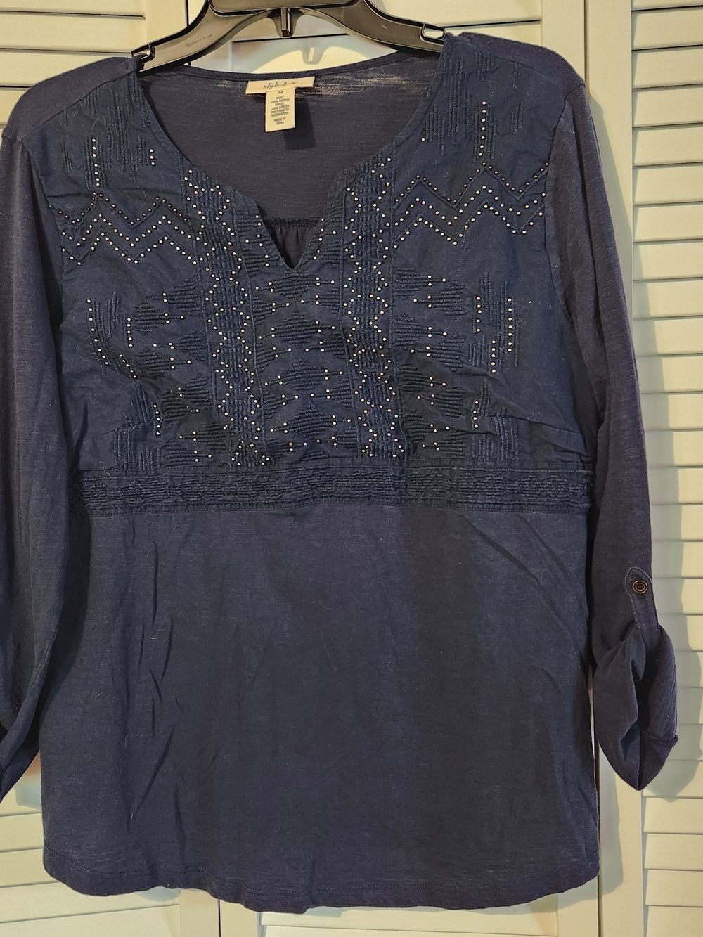 Style & Co. Navy Beaded Peasant Tunic
